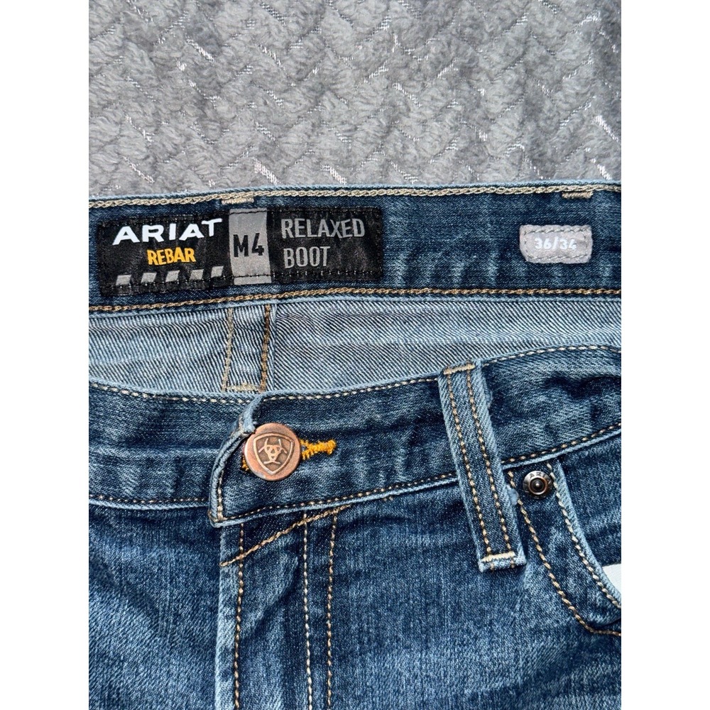 Ariat Mens M4 Rebar Relaxed Boot Jeans Blue Denim Dark Wash Size 36 - Picture 3 of 5